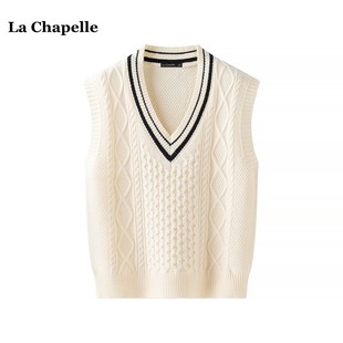 新款 Chapelle学院风减龄麻花马甲女春季 叠穿坎肩背心 拉夏贝尔