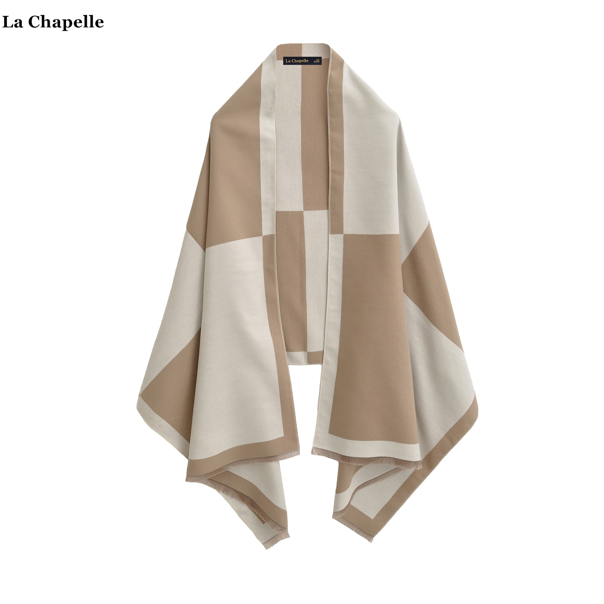 拉夏贝尔/La Chapelle撞色拼接格子针织披肩围巾女秋冬款保暖围脖