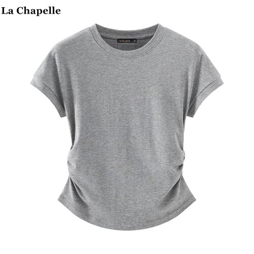 拉夏贝尔/La Chapelle韩系收腰褶皱短袖T恤女2026春夏款修身上衣