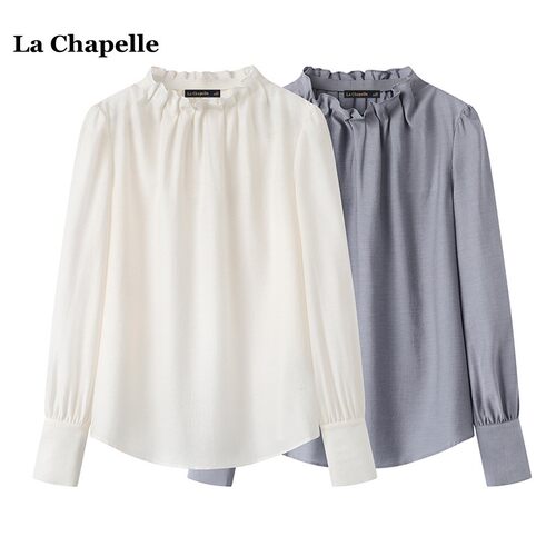 拉夏贝尔/La Chapelle复古宫廷风雪纺衫女春季新款立体花苞领衬衫