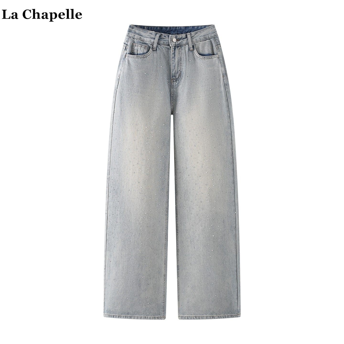 拉夏贝尔/La Chapelle复古做旧烫钻阔腿裤女2026春新款直筒牛仔裤,女装/女士精品,休闲裤,淘宝优惠券,粉丝福利购,淘宝优惠卷