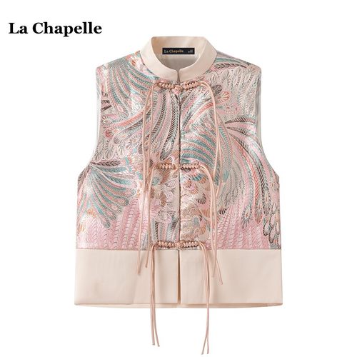 拉夏贝尔/La Chapelle新中式国风刺绣马甲女春装国风盘扣坎肩上衣