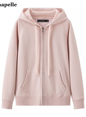 拉夏贝尔/La Chapelle春秋款休闲运动连帽拉链开衫长袖卫衣外套女