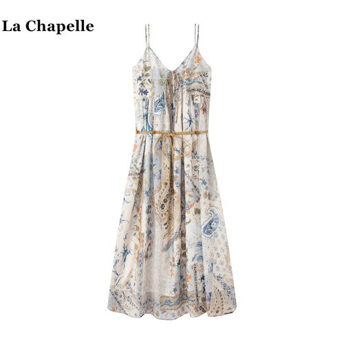 拉夏贝尔/La Chapelle法式度假风印花吊带裙女夏季波西米亚连衣裙