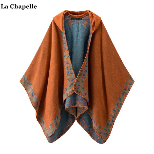 拉夏贝尔/La Chapelle波西米亚连帽斗篷披肩女民族风保暖外搭披风