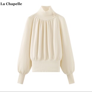 拉夏贝尔/La Chapelle法式高领灯笼袖毛衣女秋冬款收腰显瘦针织衫