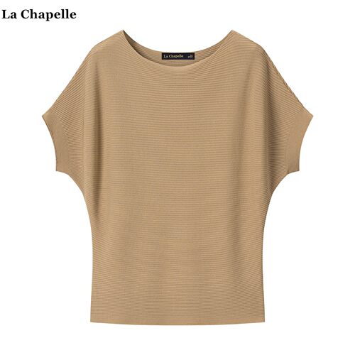 拉夏贝尔/La Chapelle一字领针织衫女夏季新款法式宽松蝙蝠袖上衣