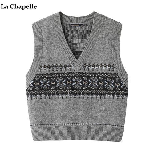 拉夏贝尔/La Chapelle费尔岛提花针织马甲女秋冬新款百搭叠穿背心