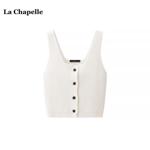 拉夏贝尔/La Chapelle韩版纯色方领针织背心女春夏新款叠穿小马甲