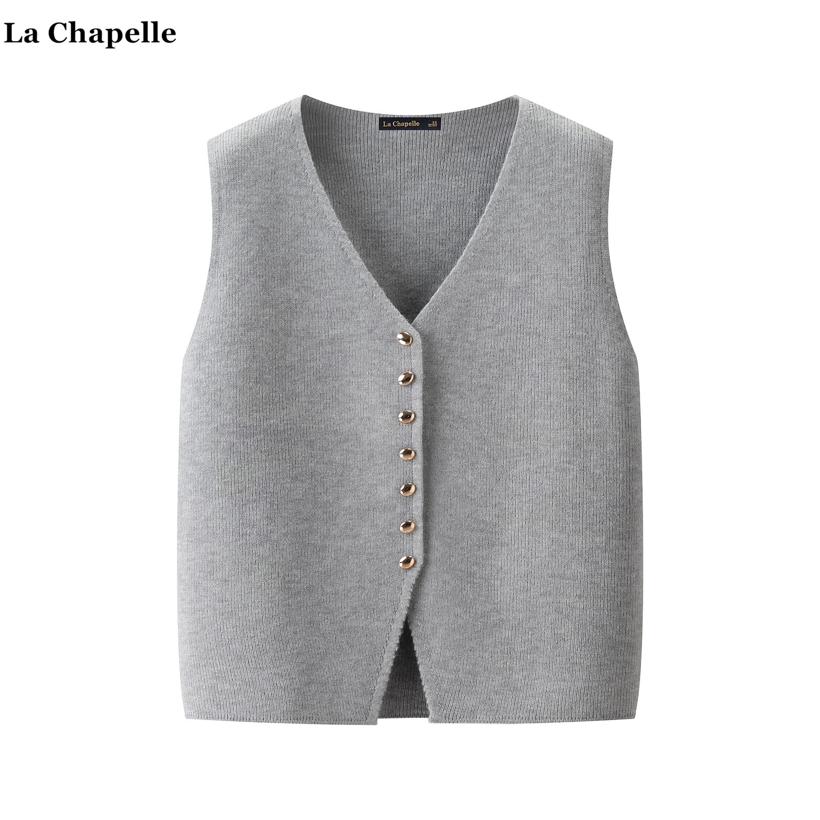 拉夏贝尔/La Chapelle韩系简约单排扣V领针织马甲女秋冬毛衣背心