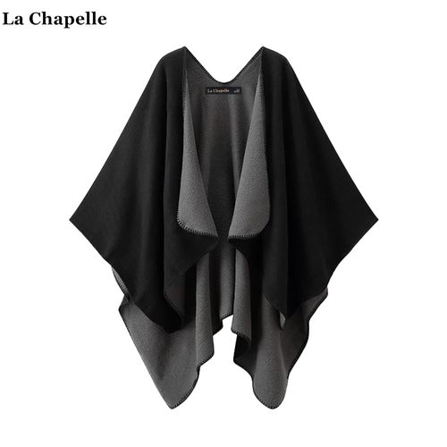 拉夏贝尔/La Chapelle复古双面针织披肩女秋冬保暖外搭披风围巾
