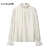 拉夏贝尔/La Chapelle秋冬款气质通勤双层立领长袖衬衫雪纺上衣女