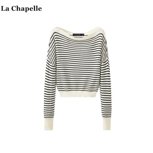 女秋季 拉夏贝尔 Chapelle斜肩条纹针织衫 上衣 新款 宽松显瘦长袖