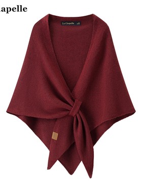 拉夏贝尔/La Chapelle高级感纯色针织披肩女外搭三角巾披风围巾