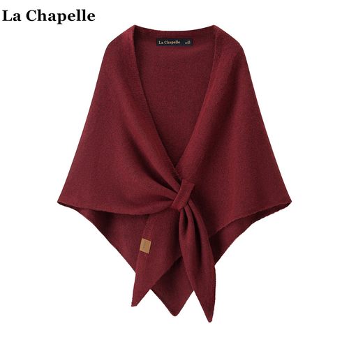 拉夏贝尔/La Chapelle高级感纯色针织披肩女外搭三角巾披风围巾