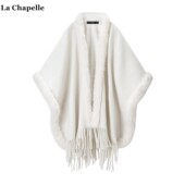 拉夏贝尔 名媛风气质斗篷开衫 Chapelle白色毛领披肩女外搭冬季
