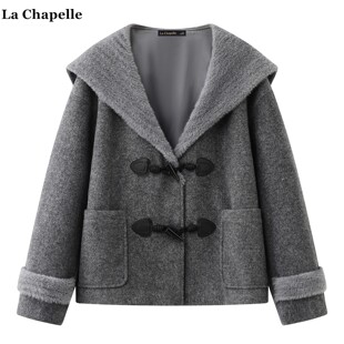 宽松上衣 Chapelle海军领仿水貂毛牛角扣外套女冬新款 拉夏贝尔