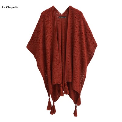 拉夏贝尔/La Chapelle民族风镂空针织披肩女新款外搭斗篷百搭开衫