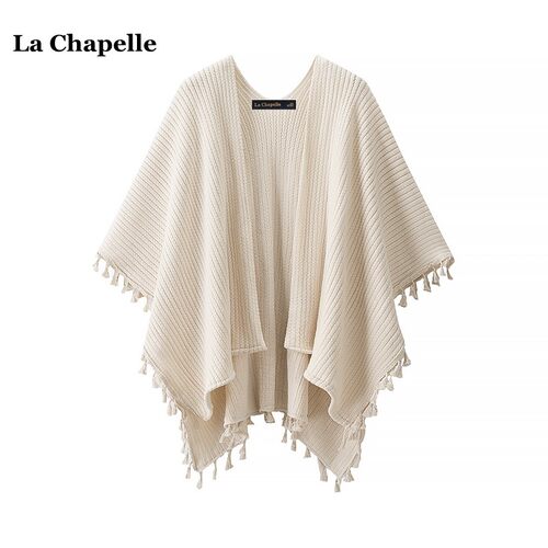 拉夏贝尔/La Chapelle新中式流苏披肩旗袍外搭开衫女旅游斗篷围巾
