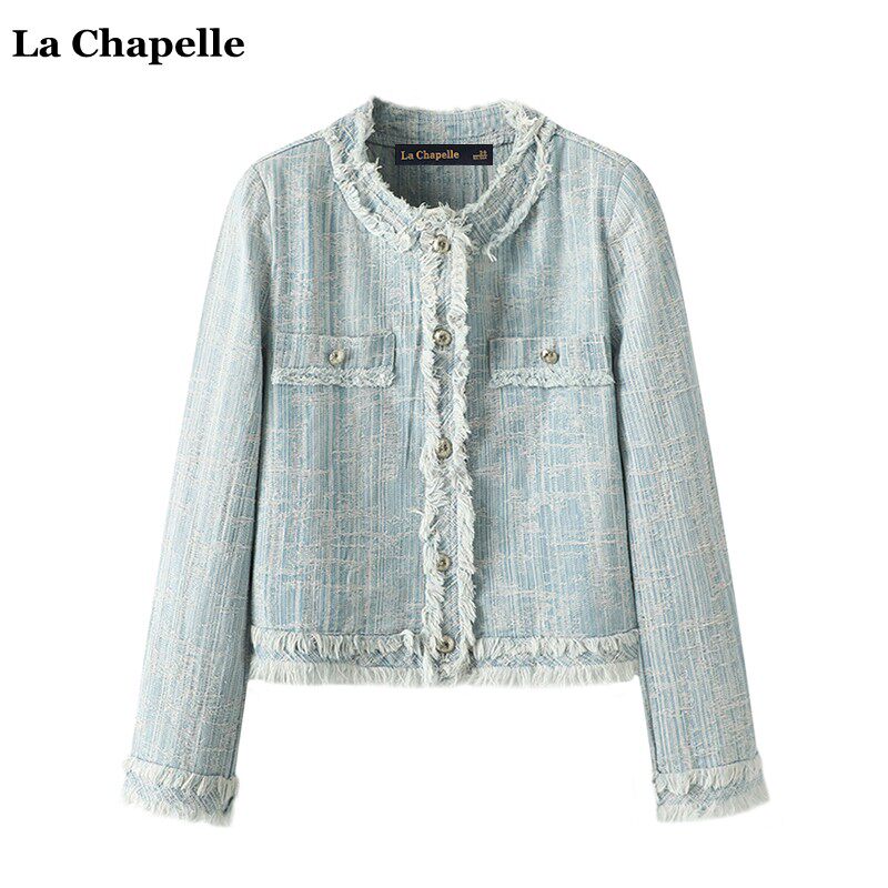 拉夏贝尔/La Chapelle秋季新款小香风毛边牛仔外套女休闲百搭上衣属于什么档次？