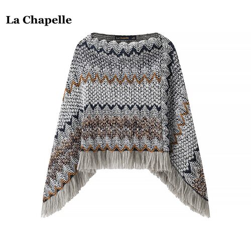拉夏贝尔/La Chapelle慵懒宽松针织披肩女民族风旅游流苏斗篷围巾