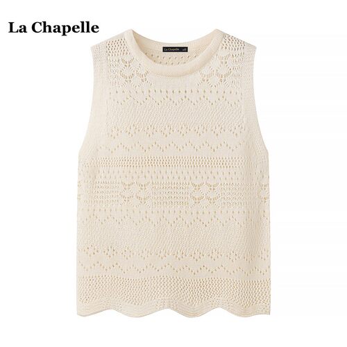 拉夏贝尔/La Chapelle夏季圆领波浪边钩花镂空背心女宽松百搭上衣