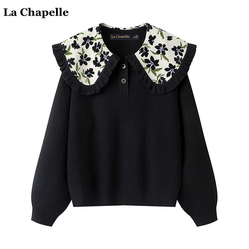 拉夏贝尔/La Chapelle秋季新款碎花大翻领毛衣女复古减龄休闲上衣属于什么档次？