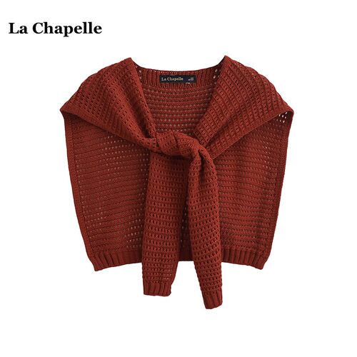 拉夏贝尔/La Chapelle韩系百搭纯色镂空针织披肩时尚外搭围巾女