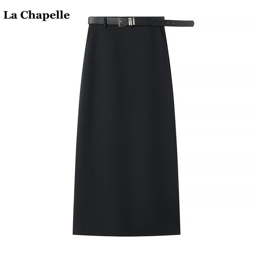 拉夏贝尔/La Chapelle黑色垂感显瘦半身裙女2025春季包臀西装裙子