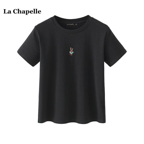 拉夏贝尔/La Chapelle小个子宽松百搭短袖T恤女春季新款纯色T恤衫