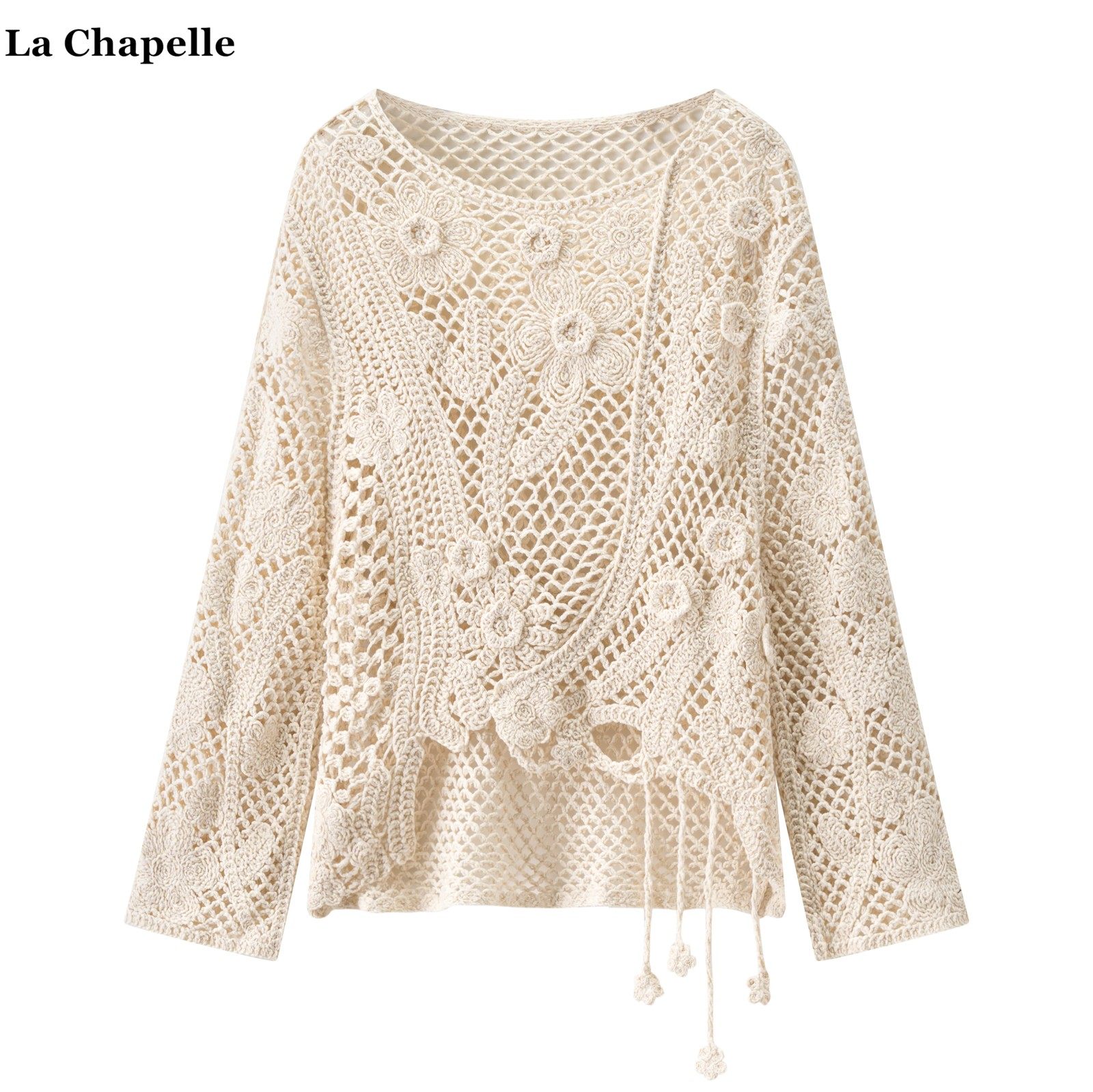 拉夏贝尔/La Chapelle度假民族风立体花朵针织衫女春夏款镂空上衣,女装/女士精品,毛针织衫,淘宝优惠券,粉丝福利购,淘宝优惠卷