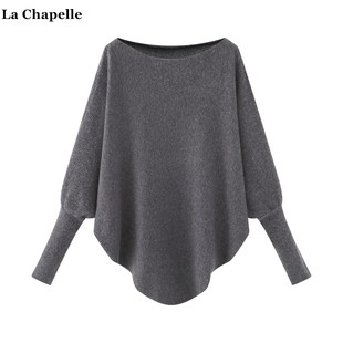 女秋冬款 拉夏贝尔 Chapelle韩系慵懒风一字领针织衫 毛衣 蝙蝠袖