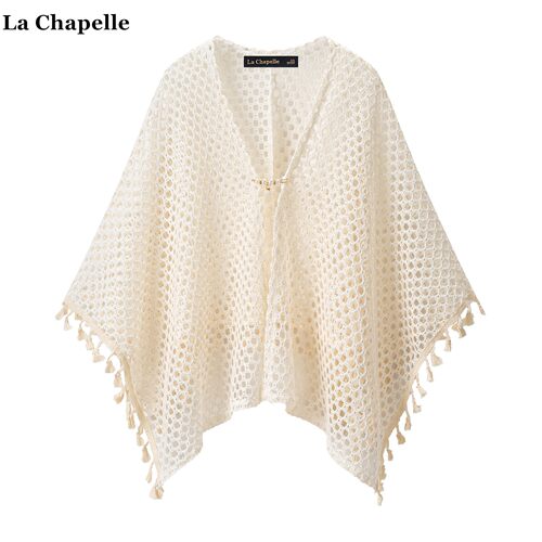 拉夏贝尔/La Chapelle旗袍外搭镂空披肩女春夏薄款新中式流苏披风