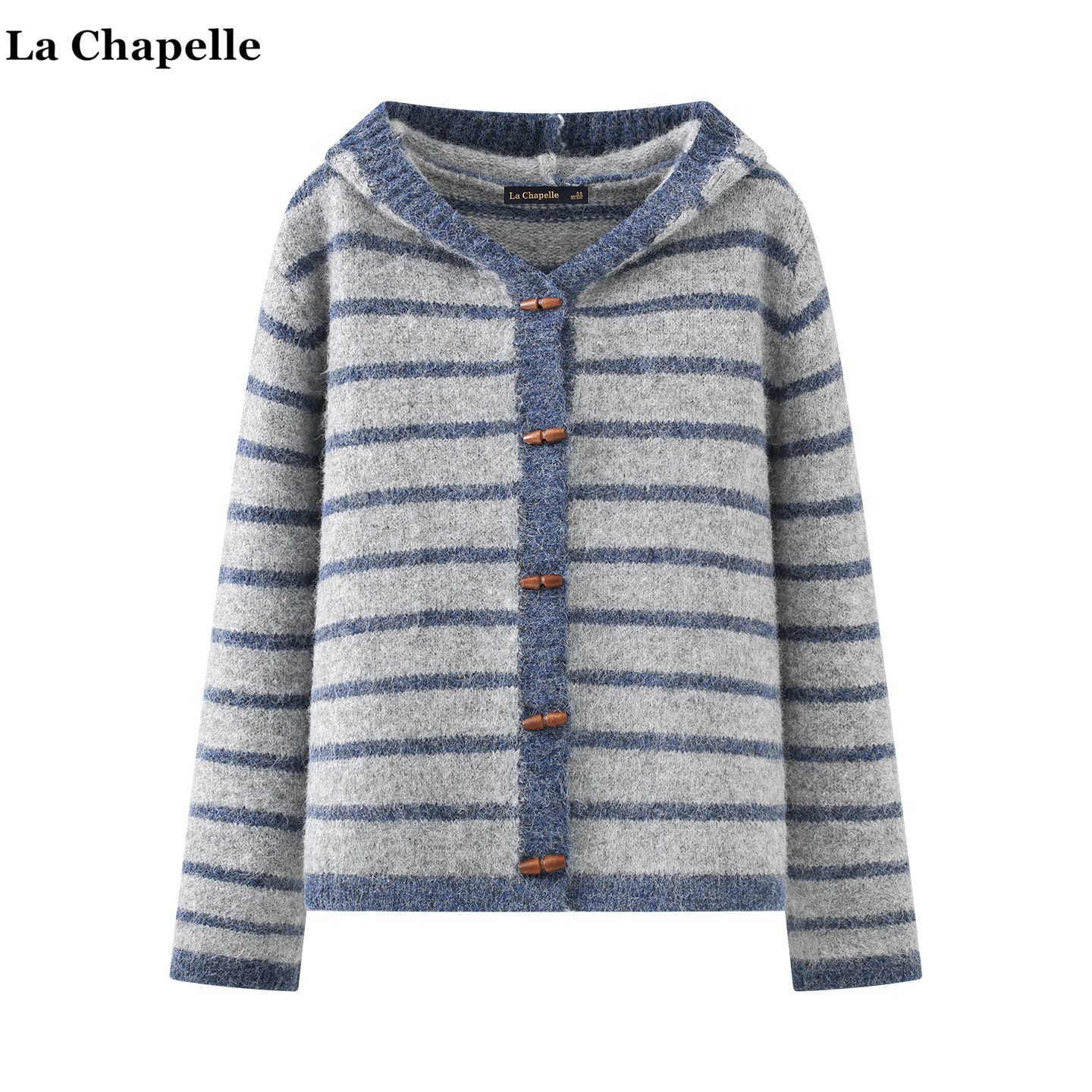 拉夏贝尔/La Chapelle松弛风宽松连帽毛衣外套女秋冬款条纹针织衫