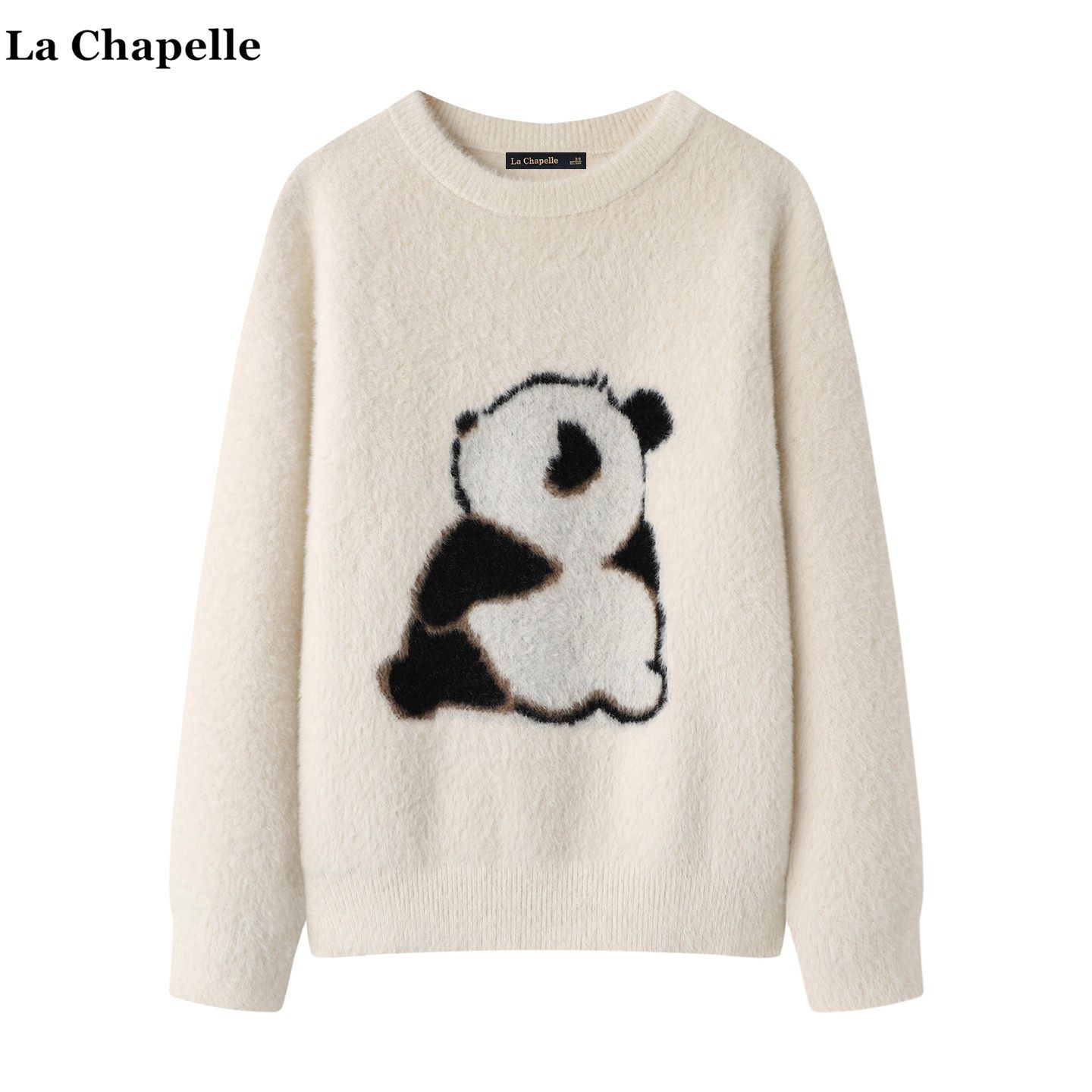 拉夏贝尔/La Chapelle熊猫印花水貂毛毛衣女秋冬款软糯套头针织衫,女装/女士精品,毛针织衫,淘宝优惠券,粉丝福利购,淘宝优惠卷