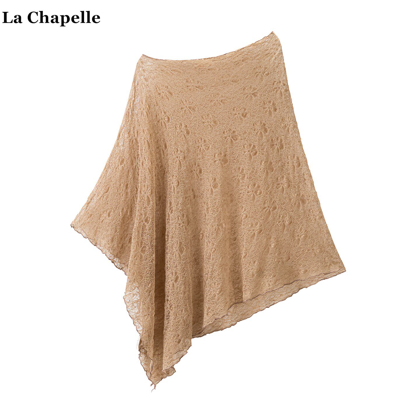 拉夏贝尔设计感不规则斜肩斗篷披肩女夏季薄款一字领镂空罩衫上衣