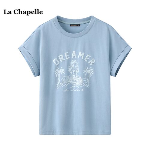 拉夏贝尔/La Chapelle字母印花短袖T恤女夏季新款休闲风百搭上衣