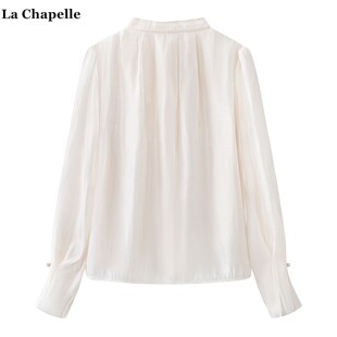 钉珠立领衬衫 Chapelle法式 女春季 新款 系带衬衣 拉夏贝尔 喇叭袖