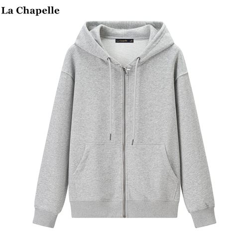 拉夏贝尔/La Chapelle灰色连帽bm卫衣女秋季新款宽松拉链开衫上衣