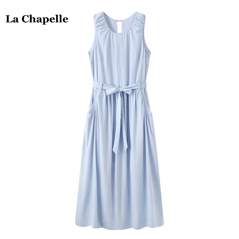 拉夏贝尔/La Chapelle简约U领无袖连衣裙女夏季新款高级感背心裙
