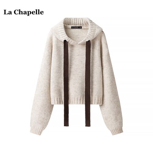 拉夏贝尔/La Chapelle软糯连帽针织衫女秋冬新款加厚百搭慵懒毛衣