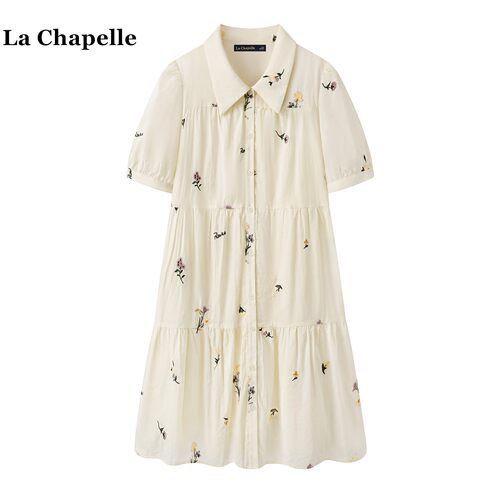 拉夏贝尔/La Chapelle法式度假风绣花连衣裙女夏季新款宽松娃娃裙