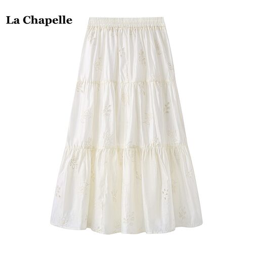 拉夏贝尔/La Chapelle文艺复古刺绣半身裙女春季新款高腰a字裙子