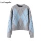 圆领气质菱格针织衫 拉夏贝尔 宽松毛衣女 新款 时尚 Chapelle冬季