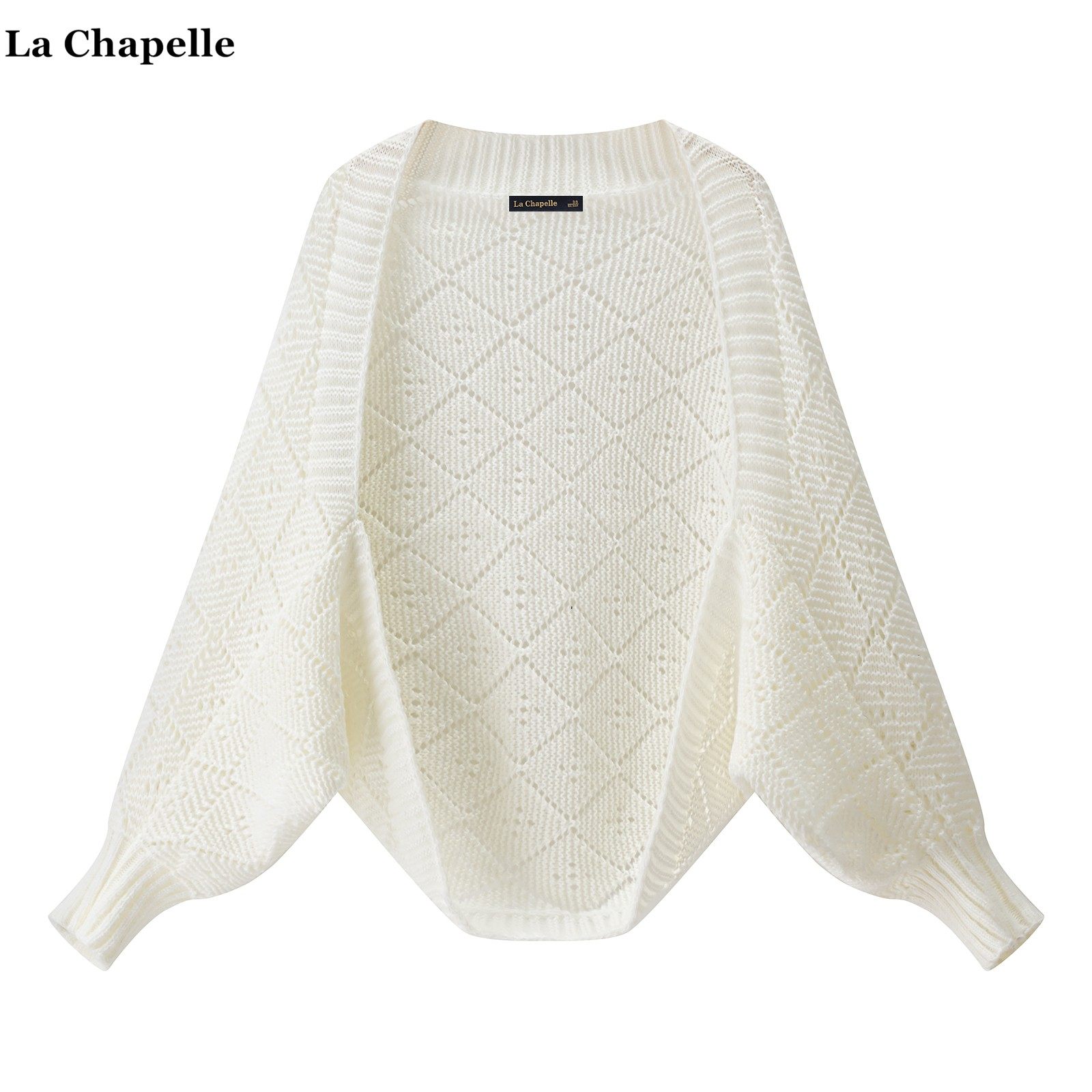 拉夏贝尔/La Chapelle纯色菱格针织披肩女韩版宽松蝙蝠袖披肩开衫