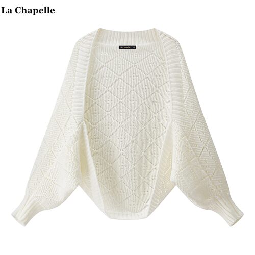 拉夏贝尔/La Chapelle纯色菱格针织披肩女韩版宽松蝙蝠袖披肩开衫