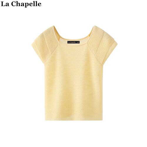拉夏贝尔/La Chapelle法式方领短袖夏季显瘦背心针织衫短款上衣女