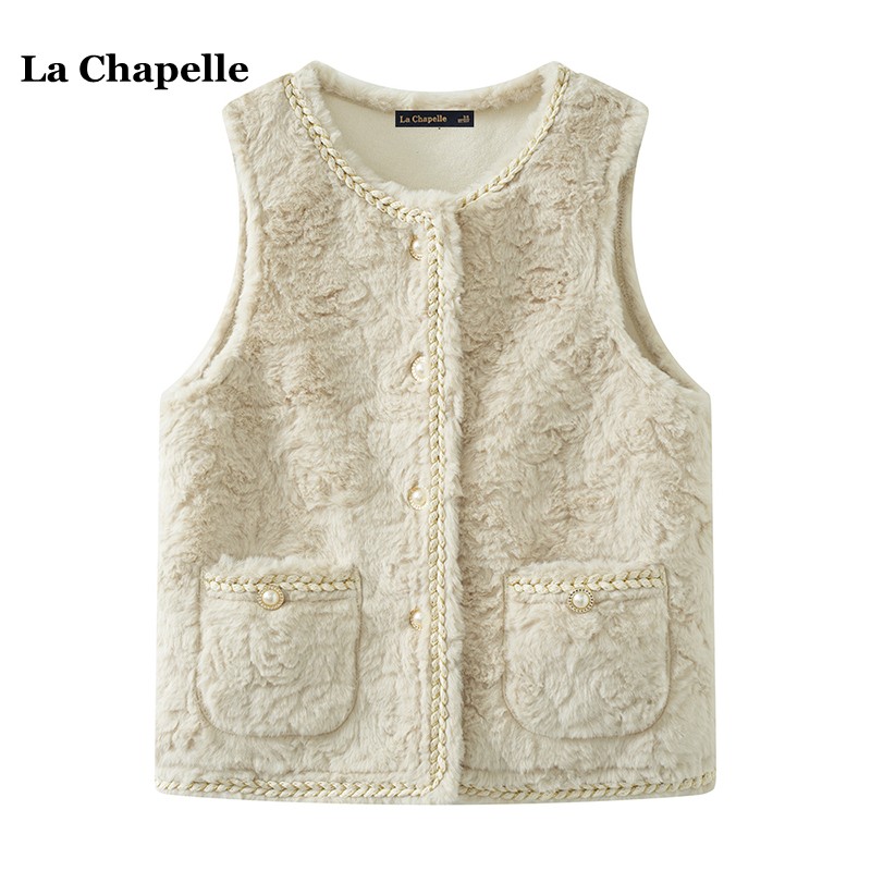 拉夏贝尔/La Chapelle冬季新款仿兔毛马甲外套女气质毛绒坎肩上衣