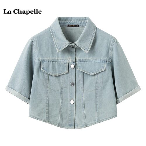 拉夏贝尔/La Chapelle复古百搭薄款短袖牛仔外套女夏季小披肩上衣