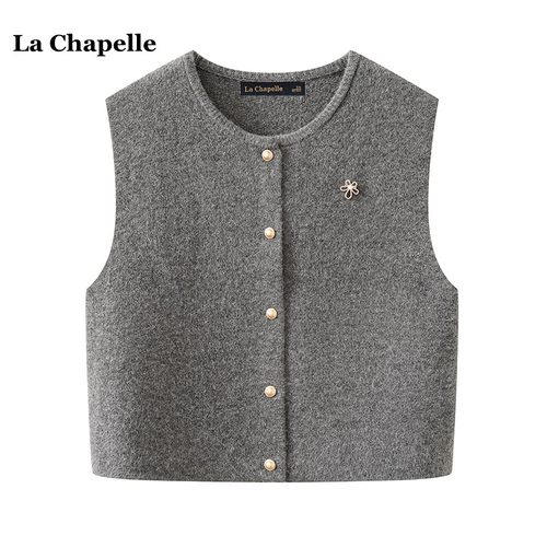 拉夏贝尔/La Chapelle秋冬韩版宽松无袖针织马甲女百搭圆领毛衣